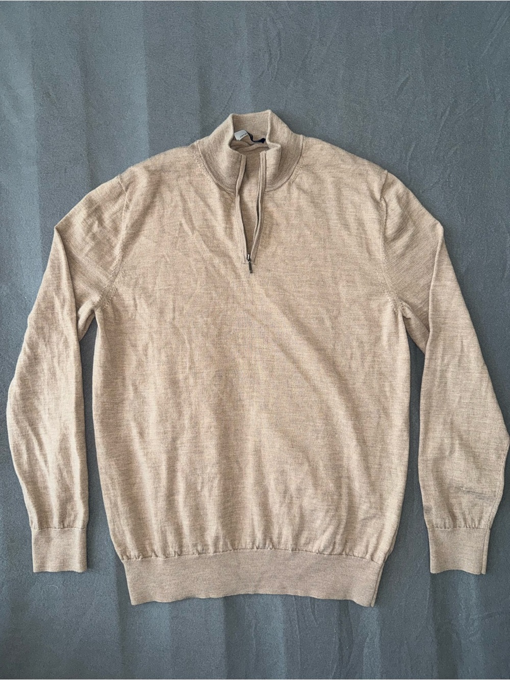 Charles Tyrwhitt 100% Merino Wool Quarter Zip Sweater Oatmeal Heather L
